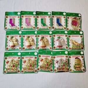 Lot of 15 Vintage 1980s New in Package Hartin Christmas Ornaments